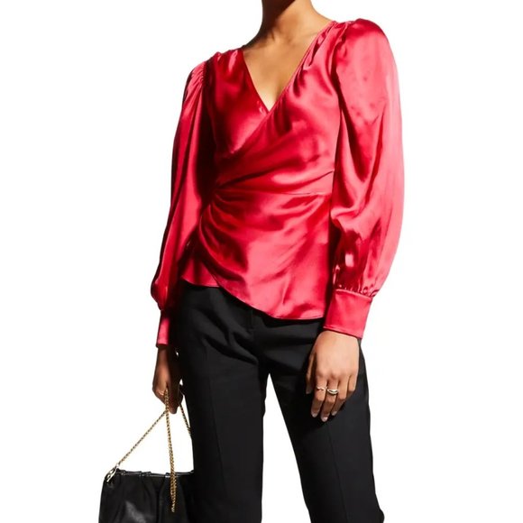 NWT cinq a sept 'Dorothea' silk raspberry blouse S - Picture 1 of 7